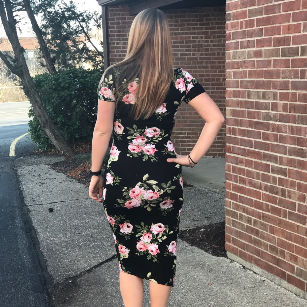 Black Floral Midi Dress - Picture 4 of 4